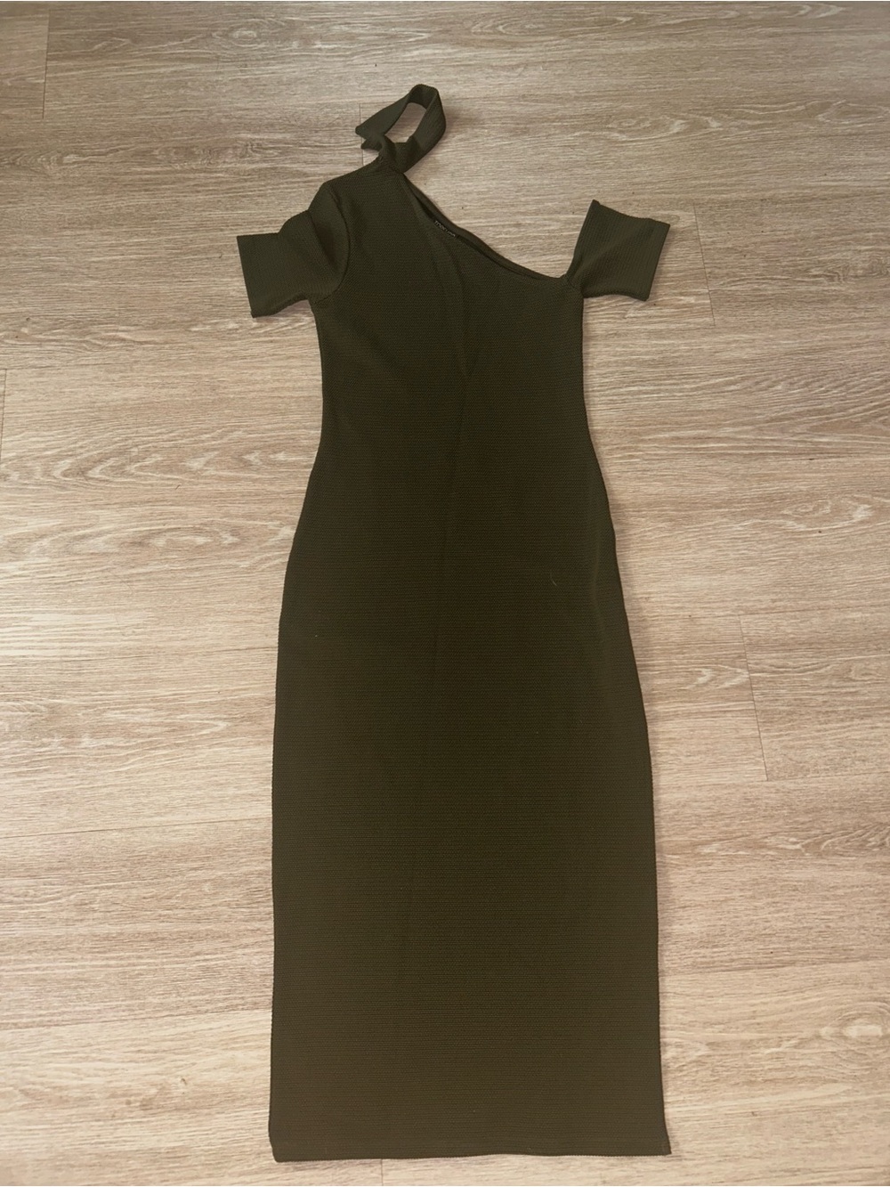 Topshop One-Shoulder Olive Midi Dress